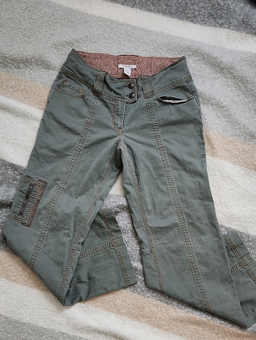 CAbi Sage Green Low Rise Utility Cargo Pants Sz 10 Y2K Style Gorpcore Streetwear